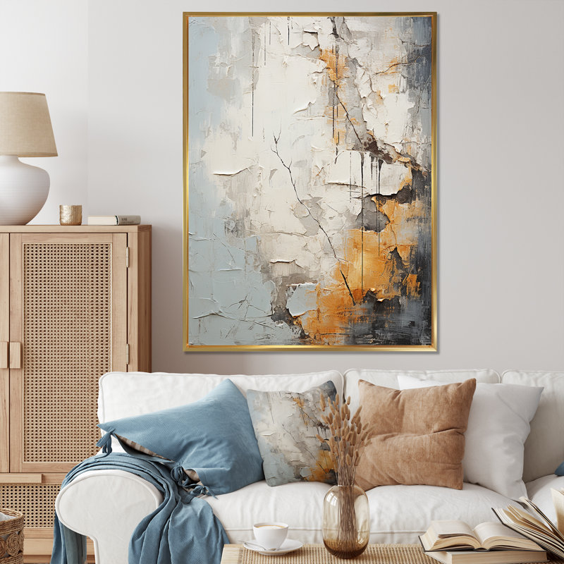 " Gray And Yellow Subtle Tranquility ", Gold Floater Framed, 44" H x 34" W x 1.5" D