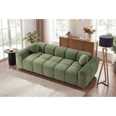98.4" Extra Large Compression Sofa, Corduroy Cloud Puff Couch for Living Room, 4-Seater Upholstered Sofa with 2 Pillows, Vacuum Packed Easy to Move for Small Space, Apartment, Studio