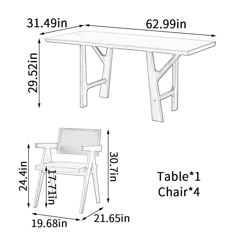 Table de salle à manger Creative Branch, H 29,52 po x L 62,99 po x l 31,49 po