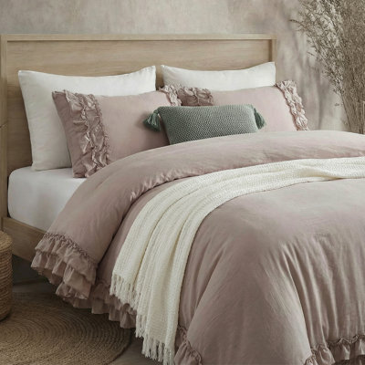 Avocado Duvet Cover Ruffled Bedding Set Pleated Ruffle Fringe Bedding Soft Cozy Boho Bedroom Bedding for All Season