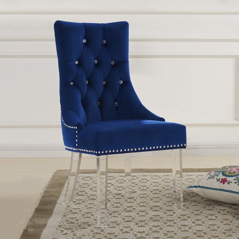 Danise 19'' H Tufted Velvet Upholstered Parsons Chair, Blue
