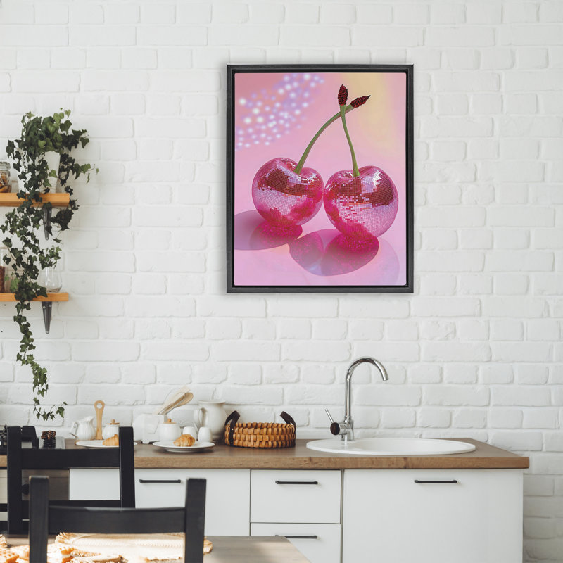 Double Disco Cherries Floating Frame, design by Creative Studio, Jet Black Floater Frame, 21" H x 17" W