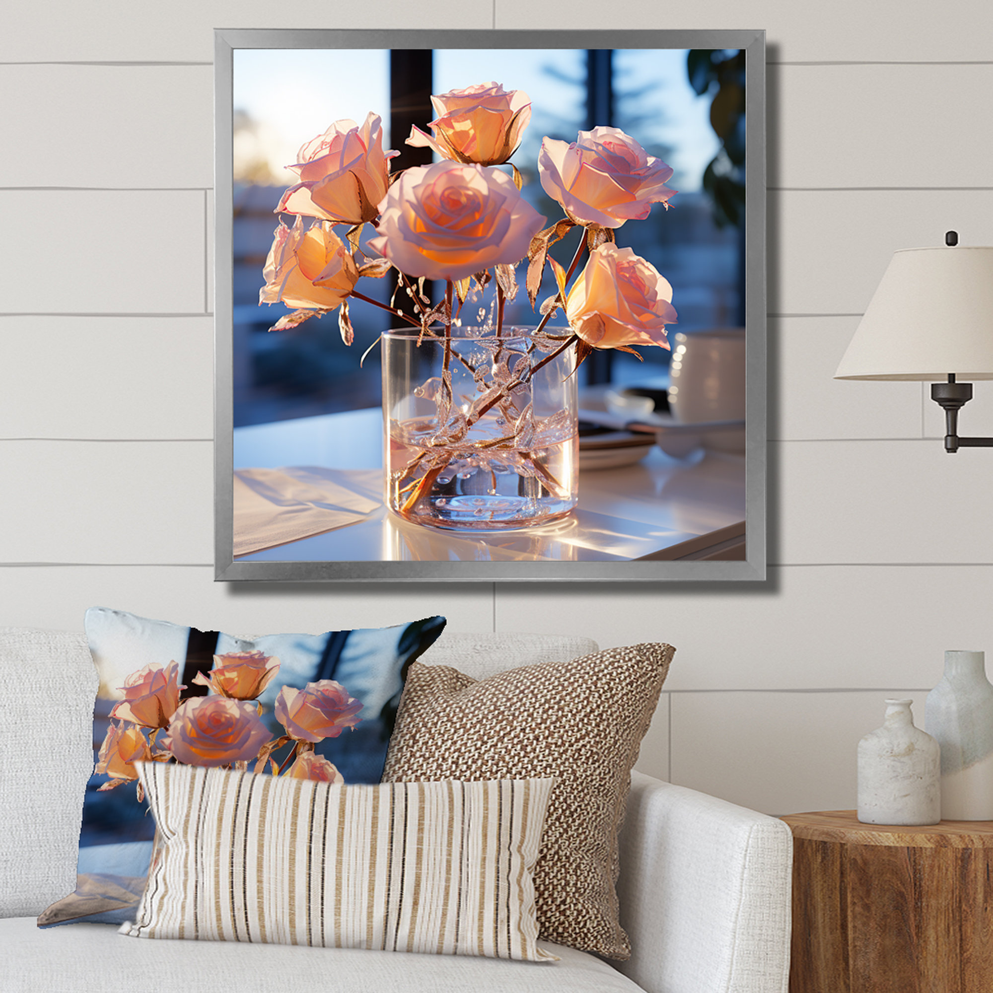 House of Hampton Modern White Roses Transparent Romance I - Roses Wall ...