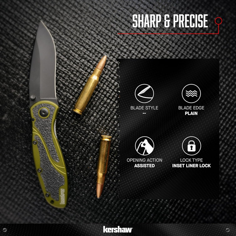 Kershaw Blur, couteau pliant dentelé, Noir / Olive