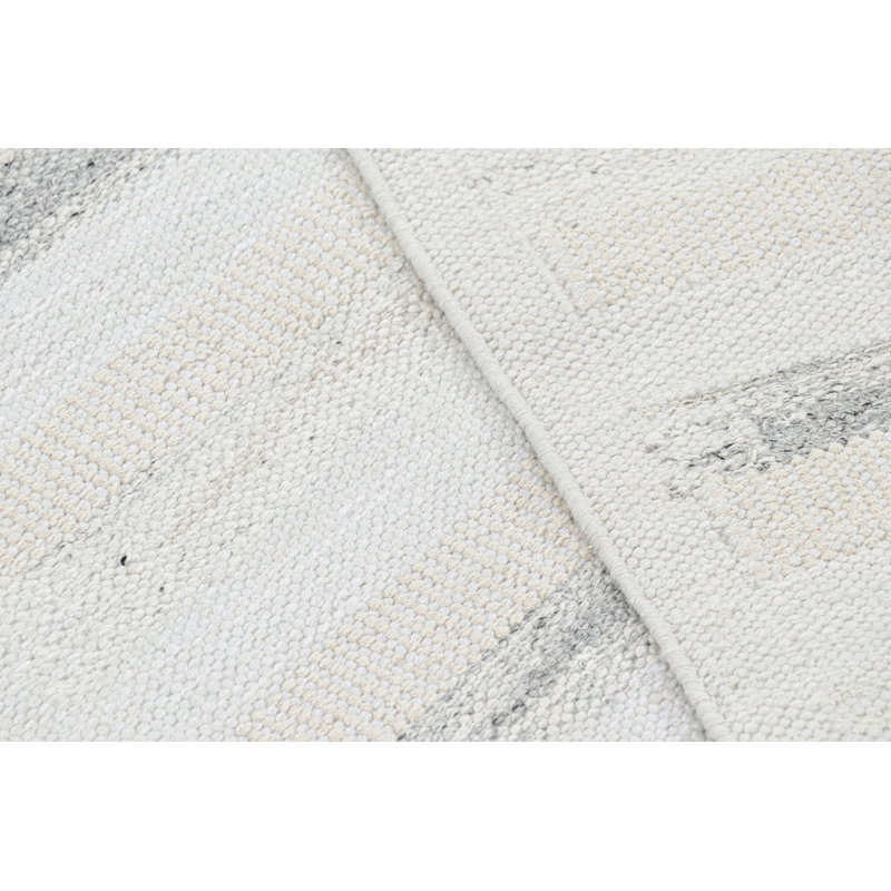 Rug & Kilim’S Scandinavian Runner Rug In White And Gray With Stripes, Rectangle 9' x 12'