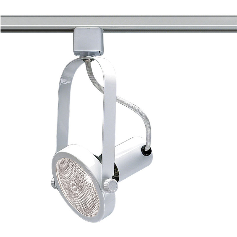 Tête de rail réglable 1 lumière PAR30; Anneau de cardan à finition blanche Style en H