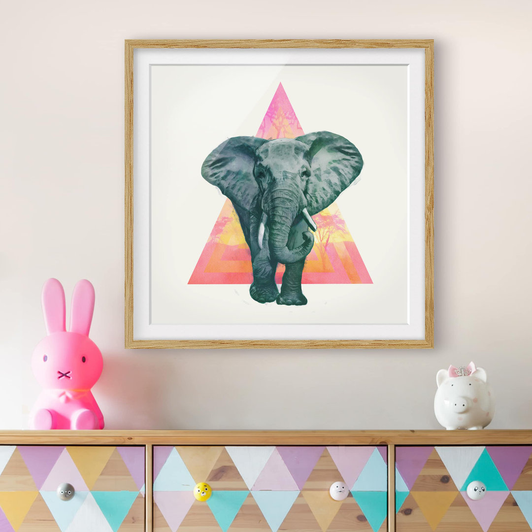 Gerahmtes Poster-Illustrations-Elefant vor Dreieck