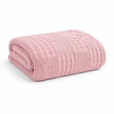 Jeté rose en tricot gaufré 60 po x 80 po, douillet et léger