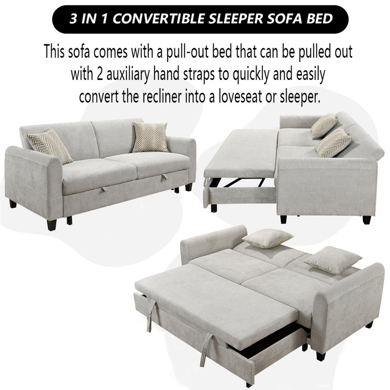 Canapé convertible Ruarie, Mélange de polyester gris clair