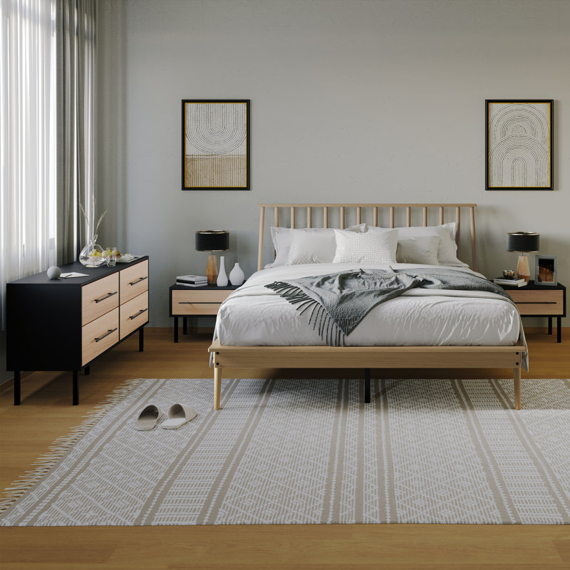 Ensemble de chambre à coucher 4 pièces Kierin, Chêne clair, Grand