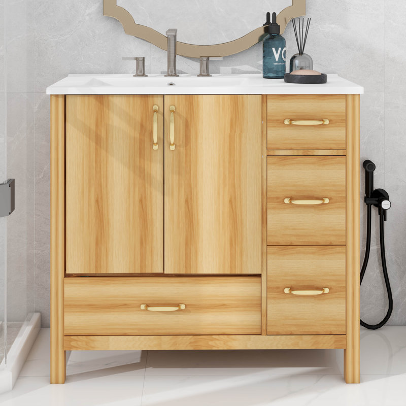 Meuble-lavabo en bois 36 po avec 2 portes à fermeture douce, 4 tiroirs à fermeture douce et tablette réglable