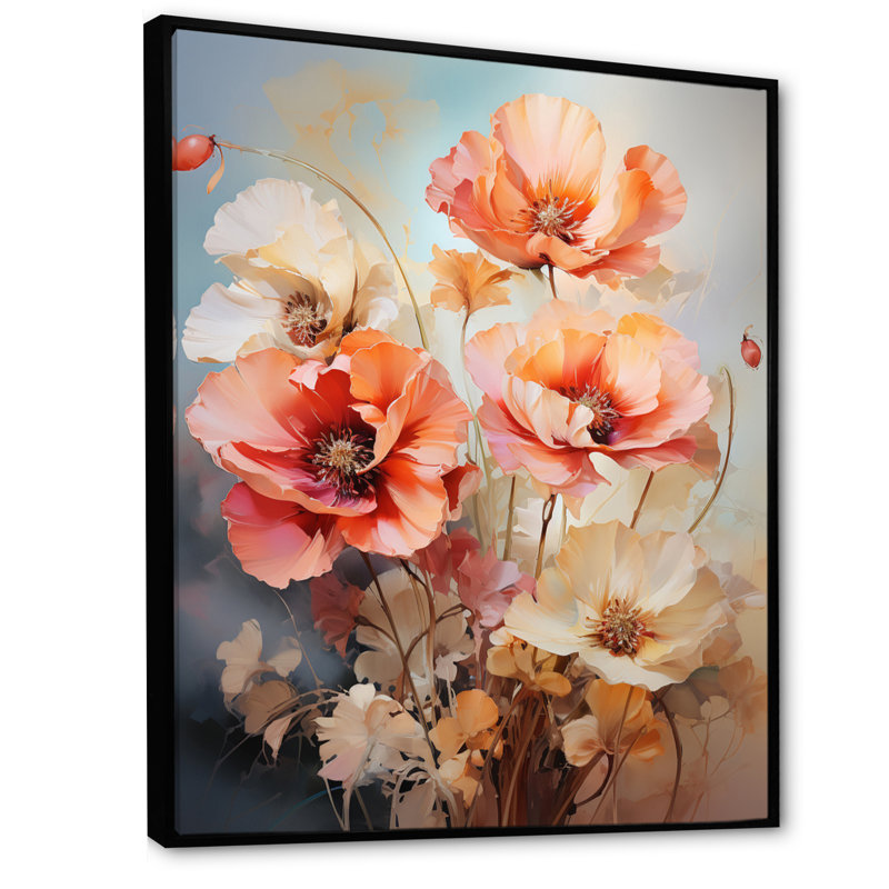 Impression sur toile Coral Poppies Romantic Impression III - Coquelicots, H 32 po x l 24 po, Cadre flottant noir