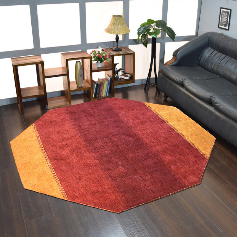 Tapis écologiques en laine noué à la main Manns - Octogone | Orange et rouge | Design contemporain | Tapis pour le salon, la chambre à coucher