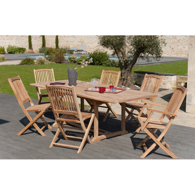Woehler 6 - Person Teak Wood Patio Dining Set with Rectangular Table
