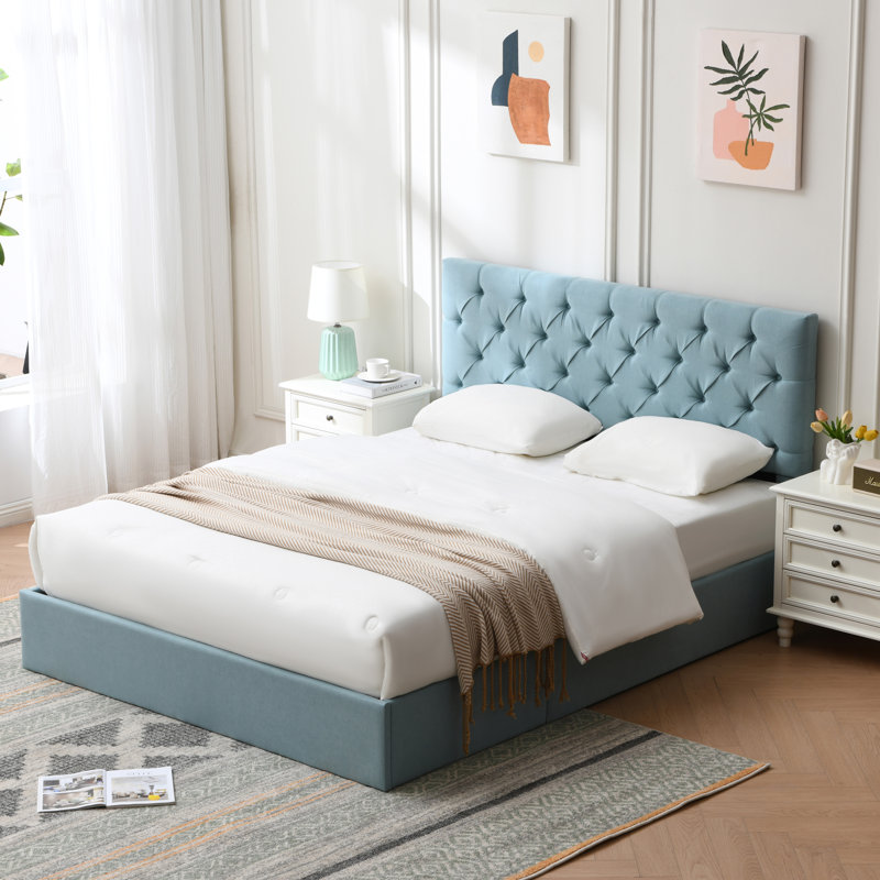 Lit plateforme tapissier avec rangement Gaillarde, Grand lit, Vert clair