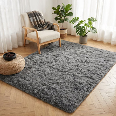Tapis doux à poils longs pour chambre de bébé, gris