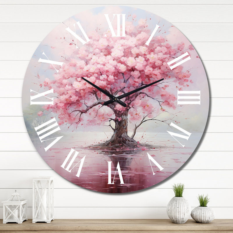 Horloge murale florale rose cerisier en fleurs III, Très grand