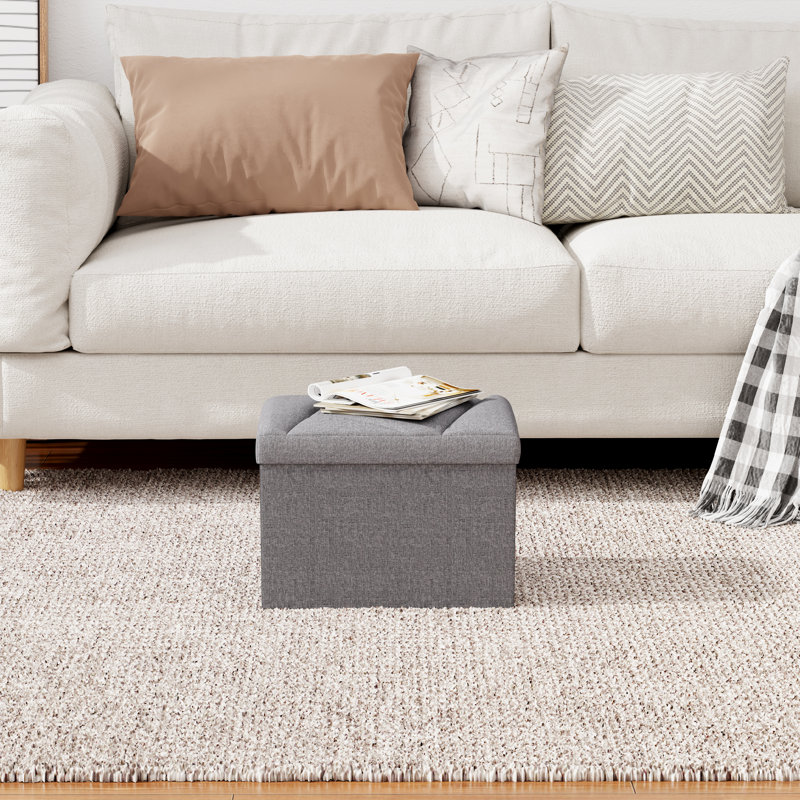Banc de rangement avec repose-pieds 15 po en tissu pliable, siège polyvalent avec compartiment de rangement caché