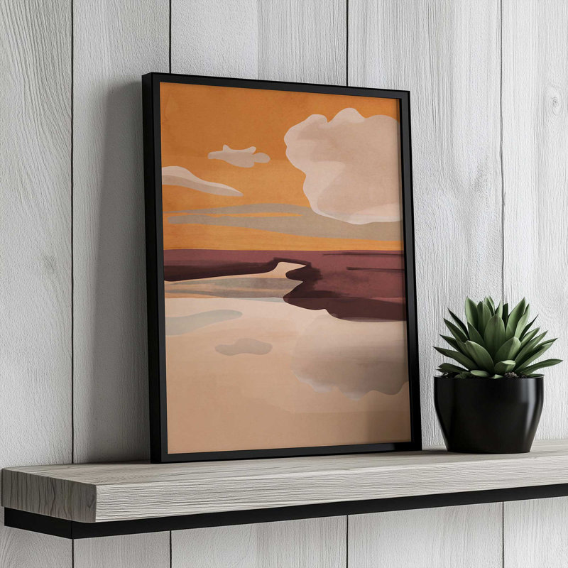 «Abstract Art Landscape 70» par ThingDesign, L 18 po x H 24 po, Framed Print, Tan