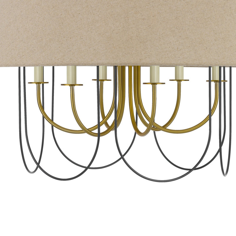 Lustre Cal Lighting Eupora en métal avec abat-jour en toile de jute, finition laiton antique et noir, hauteur 57 cm (22,5 po).