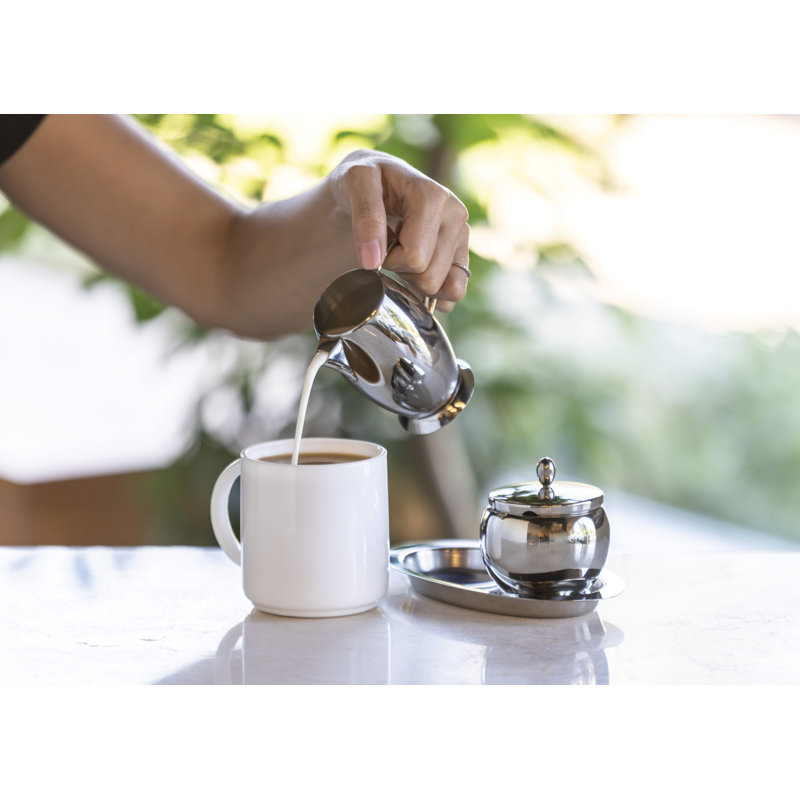 Polished Stainless Steel Creamer and Sugar Set with Tray