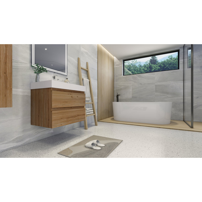 Arieyanna Single Bathroom Vanity with Wood, Acrylic Top, Natural Oak