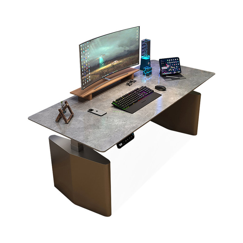 Bureau debout gris en pierre frittée, H 49,21 po x l 62,99 po x P 27,56 po