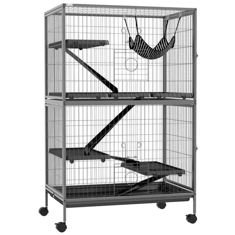 Cage à petits animaux avec rampe Susanna, Gray, 50.5" H x 31.5" W x 21" D