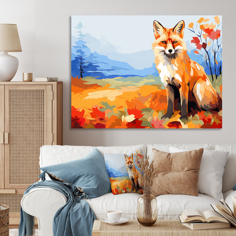 Orange orange, feuille, aventure III - art mural renard, Toile tendue, H 12 po x l 20 po x P 1 po