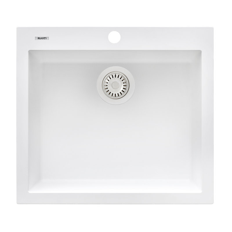 Ruvati 23 x 20 inch epiGranite Drop-in Topmount Granite Composite Quartz Single Bowl Wet Bar Prep Sink - Arctic White Matte -