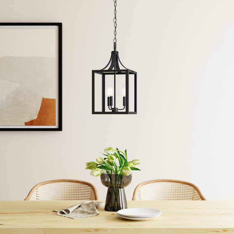 Carla 3 - Light Dimmable Lantern Square / Rectangle Chandelier, Black, No, 19.75" H x 10" W x 10" D