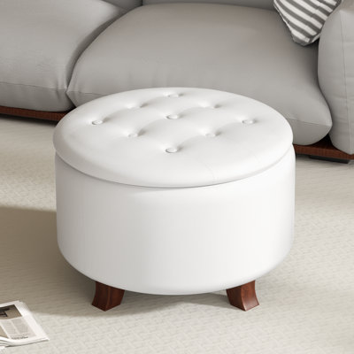 Upholstered Storage Ottoman Bench, PU Leather Button Tufted Ottoman Footrest Stool for Living Room