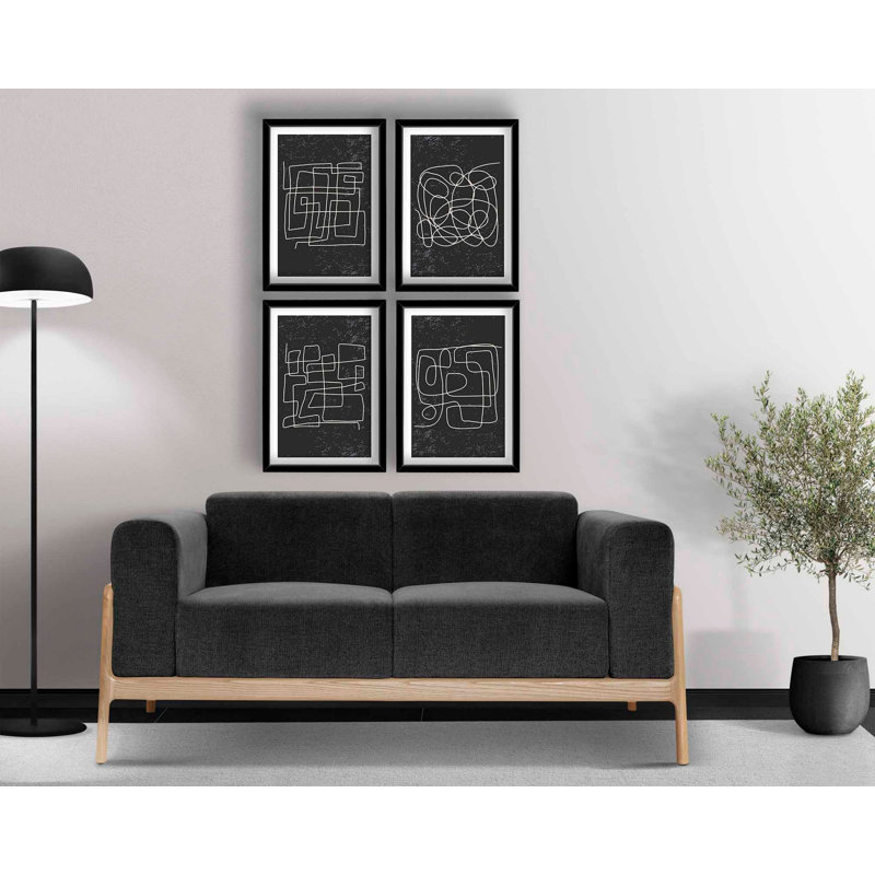 Elegant Decorative Framed MDF Painting Set (4 Pieces), Black & White | 100% MDF (Thickness: 0.1 in) & 100% Wooden Frames (Thickness: 0.9 in) | Perfect for Home Décor, Modern Aesthetics, and Art Enthusiasts