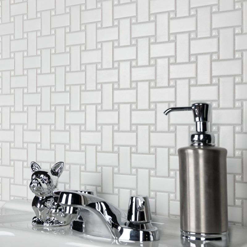 Metro Basketweave 11-3/4 " x 11-3/4 " Porcelain Mosaic Floor and Wall Tile, White