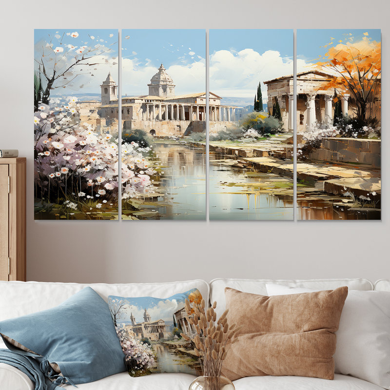 Ensemble de 4 pièces d'art mural Sprintime Empire romain paysage - Italie, H 32 po x l 64 po