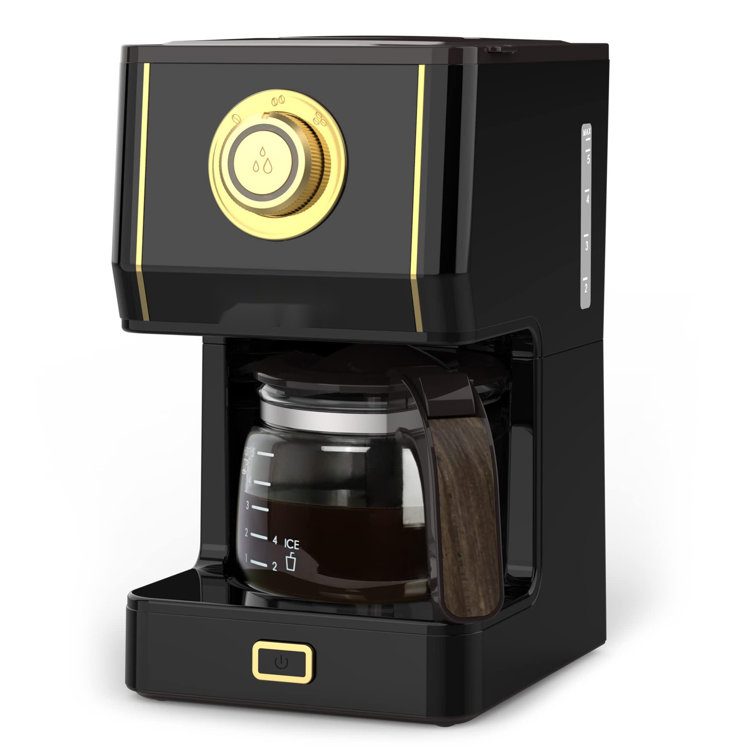 Coffee Maker, Drip Retro Style Coffee Machine With Glass Coffee Pot With Reusable Coffee Filter & Three Brewing Modes, 30Minute-Warm-Keeping,(Black)