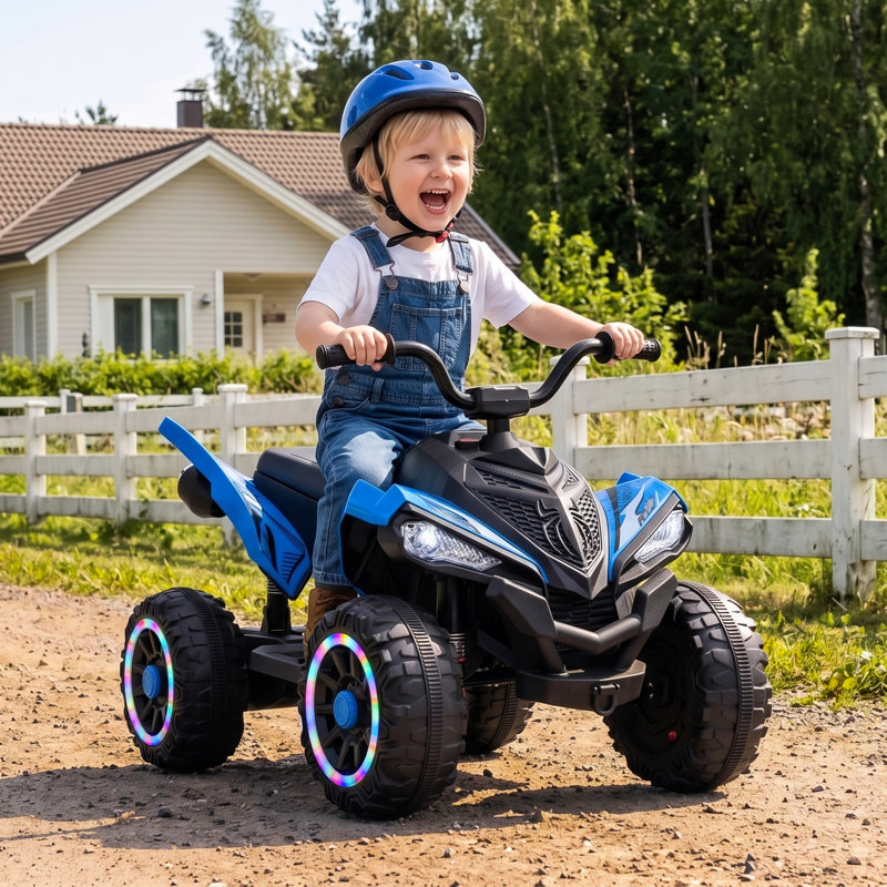 Outfunny 24V Kids ATV 4 Wheeler, Kids Ride On Toy avec roues lumineuses à DEL, musique et port USB - bleu, Bleu