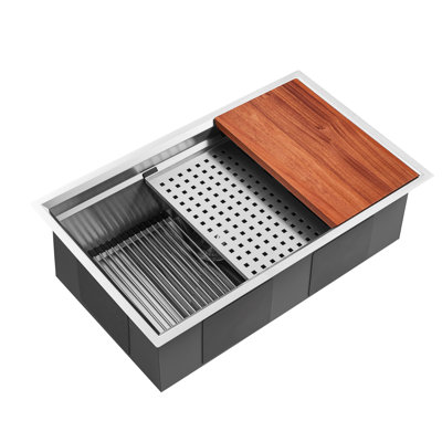 Évier de cuisine encastré en acier inoxydable de l 32 po x l 19 po station de travail