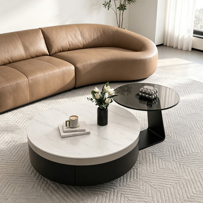 Ensemble de table basse de rangement ronde en ardoise minimaliste