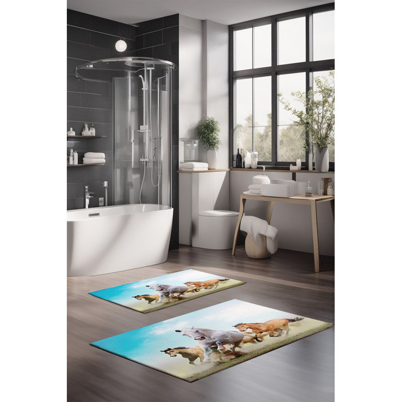 Eakly Luxury Bathmat Set (2 Pieces), 100% Polyester, 16.0 x 23.6 inches & 23.6 x 39.4 inches | Non-Slip Antibacterial Design, 0.3 in Pile Height | Machine Washable, Durable & Easy to Clean | Ideal for Bathroom Décor