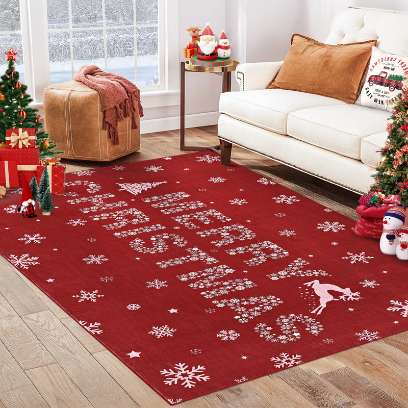 Christmas Snowflake Area Rug Red 4'x6' Washable Non Slip Christmas Rugs Low Pile Throw Carpet for Living Room Dorm Christmas Decorations