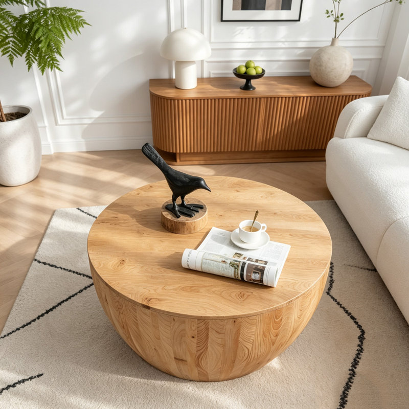 Ensemble de table basse vintage en forme de seau avec rangement, 52,98 lb, Naturel