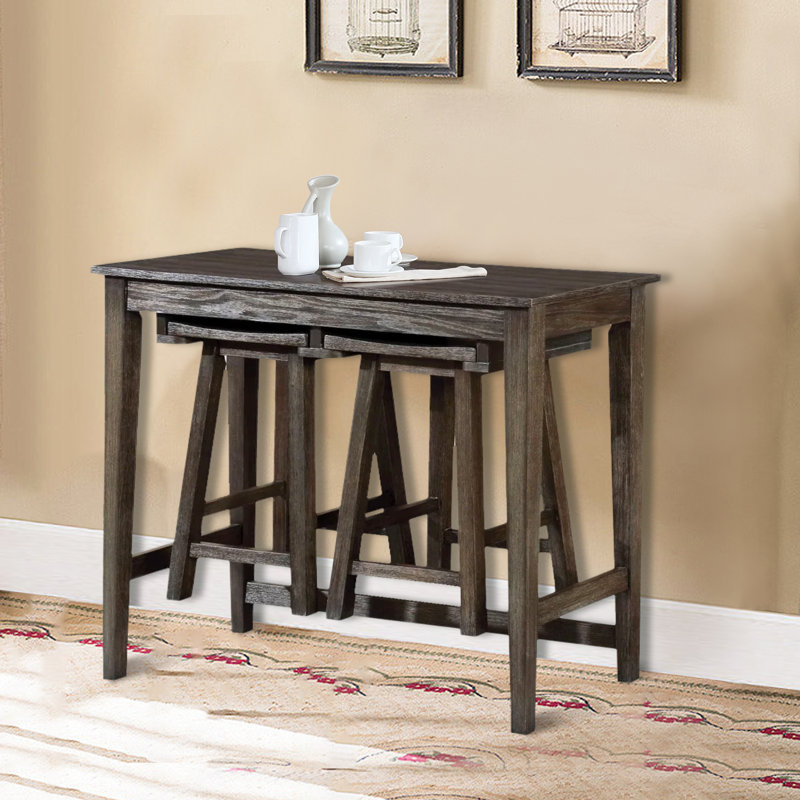 Wood 3-Piece Bar Table Set, Gray, Gray