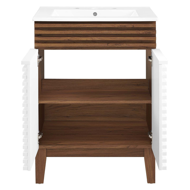 Modway Render Bathroom Vanity, White/Walnut