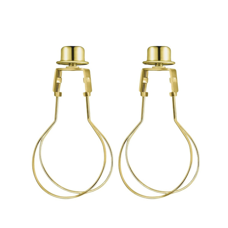 2 Pack Polished Brass Clip-On Medium-Base Harp Fitter Adapter with Finial Cap