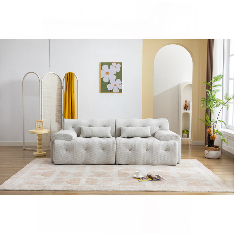 Boneless Large Size 2 Seater Sofa, Beige Fabric