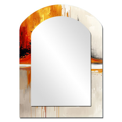 Abstract Autumn Forest In Ethereal Horizon II - Landscapes Arch Unique Wall Mirror Decor, Gold Asymmetrical Large Mirror, Printed Metal Art