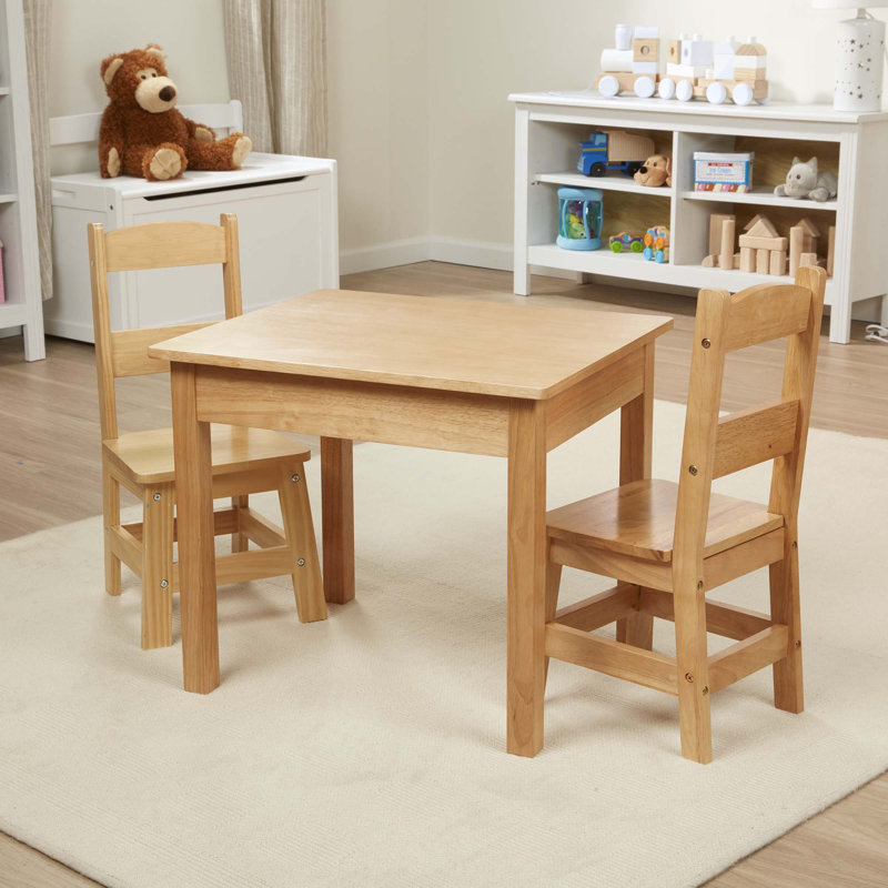 Natural Wood 3-Piece Kids Table and Chair Set