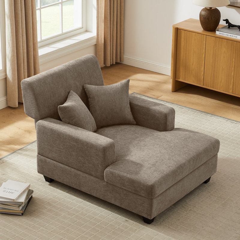 Chaise longue rembourrée en tissu 39,76 po, Chenille brun