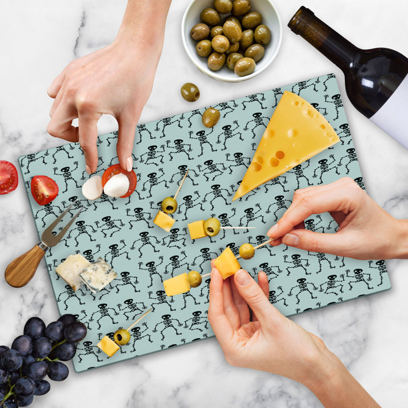 Ambesonne Bones Cutting Board Large Size Dancing Skeletons Pattern Charcoal Grey and White